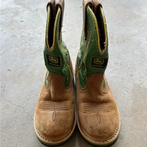 John Deere Youth Boys Pull On Green & Tan Kids Cowboy Work Boots 12M Dan Post